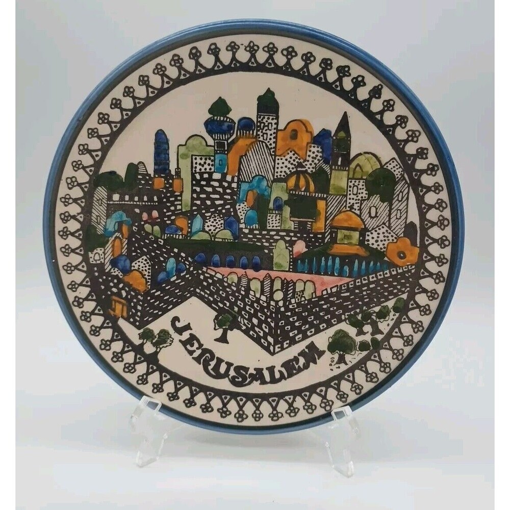 Vintage Hand Painted JERUSALEM Pottery Israel A Klein Ceramic Trivet-Wall Plate